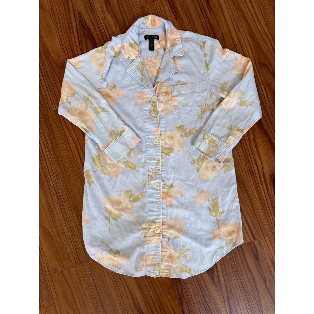 Lauren Ralph Lauren floral print cotton button front nightshirt size medium